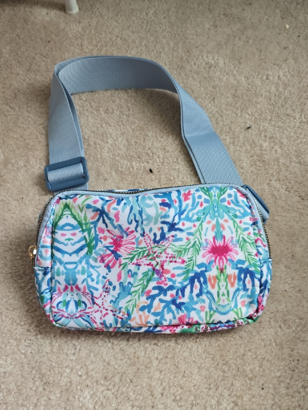 Floral Pattern Crossbody Bag in Light Blue